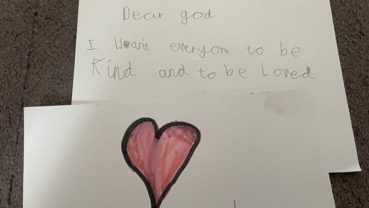 A picture of some prayers left in our children's prayer box in church